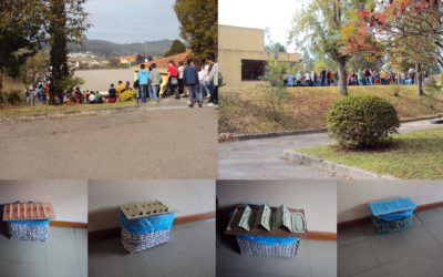 Caminha pelo recinto escolar com um percurso de 2019 metros e ecopontos azuis em sala de aula